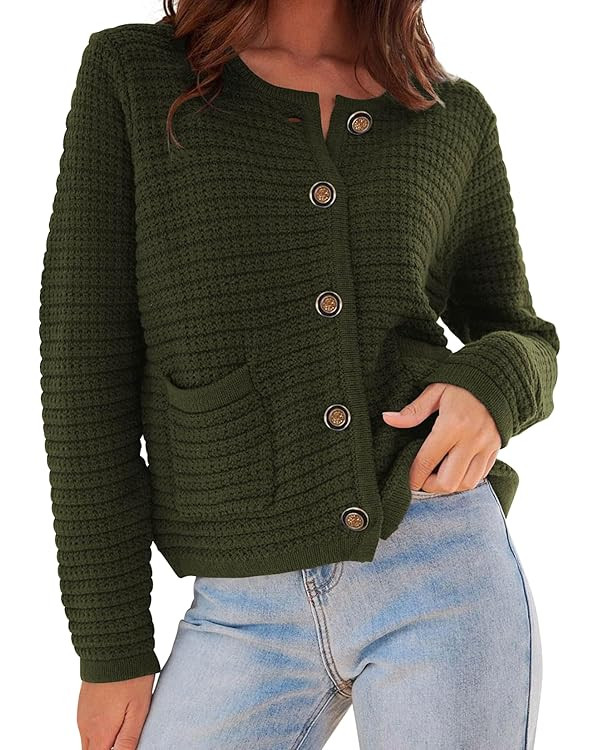 PRETTYGARDEN Womens 2023 Cardigan Sweaters Fall Open Front Button Down Long Sleeve Pockets Casual... | Amazon (US)