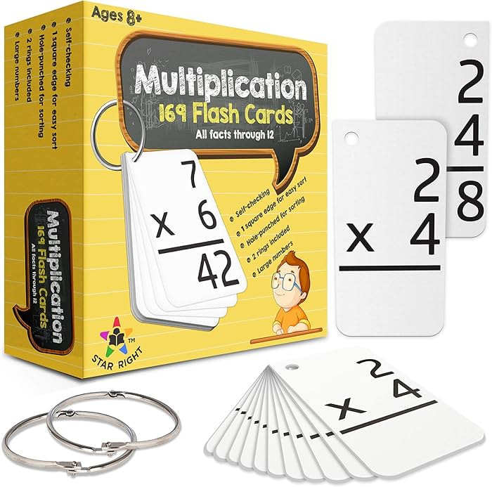 Star Right Multiplication Flash Cards - 169 Hole-Punched Math Study Multiplication Cards with 2 B... | Amazon (US)