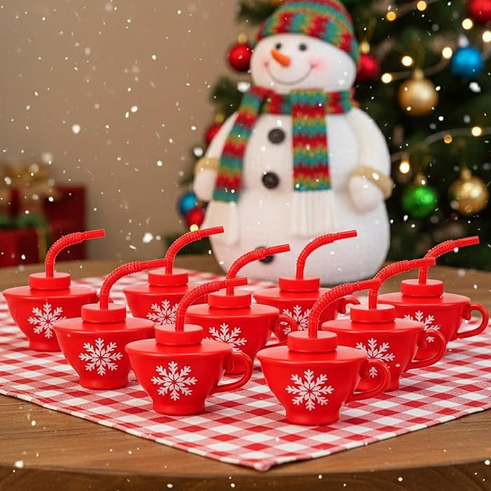 Sliner 24 Pack Christmas Party Cups for Kids Gifts Snowflake Cups with Lids and Straws 10 oz Reus... | Amazon (US)