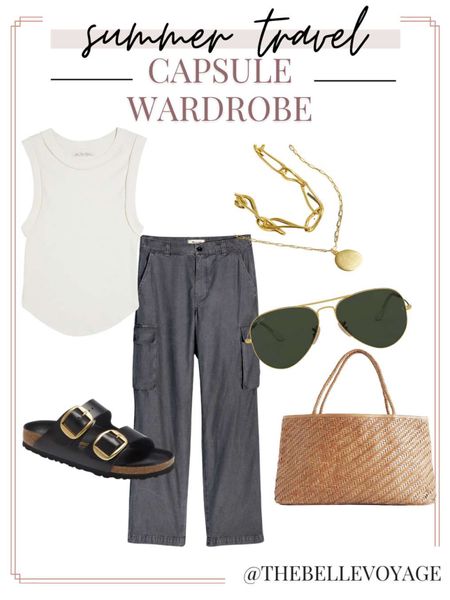 Summer vacation outfit | Travel outfit for summer | Summer packing list | What to wear on vacation 
Cargo pants
Birkenstocks

#LTKtravel #LTKstyletip #LTKSeasonal