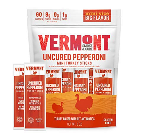 Vermont Smoke & Cure Mini Jerky Stick Go Pack, Turkey, Antibiotic Free, Gluten Free, Uncured Pepperoni, Great Keto Snack, High in Protein, Low Sugar, 0.5oz Meat Sticks, 3oz Pack | Amazon (US)