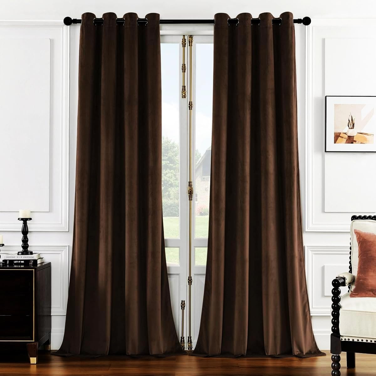 SMILETIME Brown 96in Long Luxury Velvet Curtain Panels with Grommet, Insulated Soft Privacy Noise... | Amazon (US)