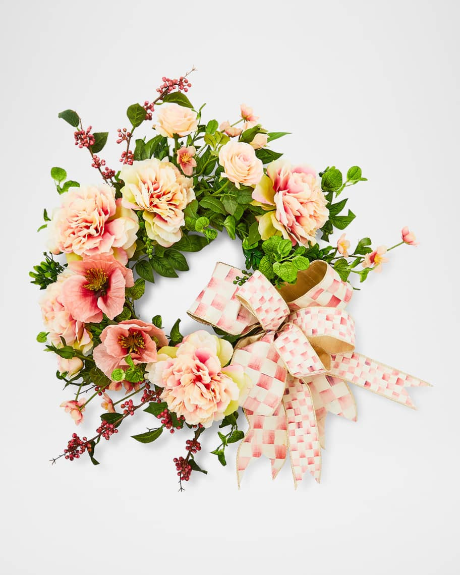 MacKenzie-Childs Rosy Check Rose 26" Wreath | Neiman Marcus