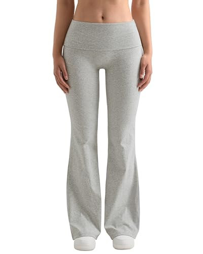 MOOSLOVER Women Flare Leggings Fold Over Bootcut Yoga Pants Casual Y2K Lounge Pants Comfy Cotton Leggings(M,Dusty Gray) | Amazon (US)