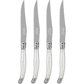 Laguiole Connoisseur 4-Piece Steak Knife Set – Stainless Steel with Pearl White Handles, Etched... | Amazon (US)