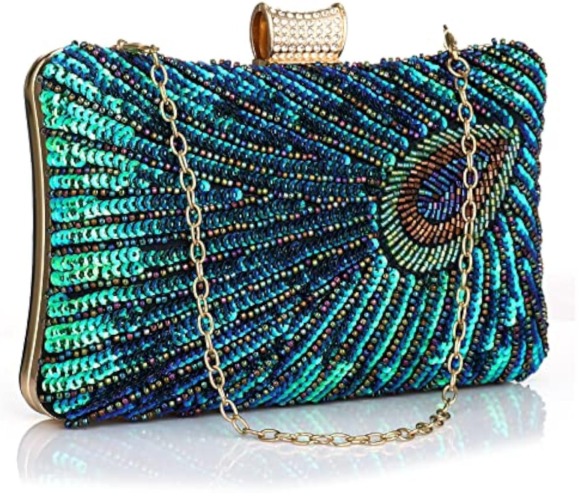 Peacock Evening Bags Clutch Purse for Women Bead Sequins Vintage Purses Crossbody Handbags with D... | Amazon (US)