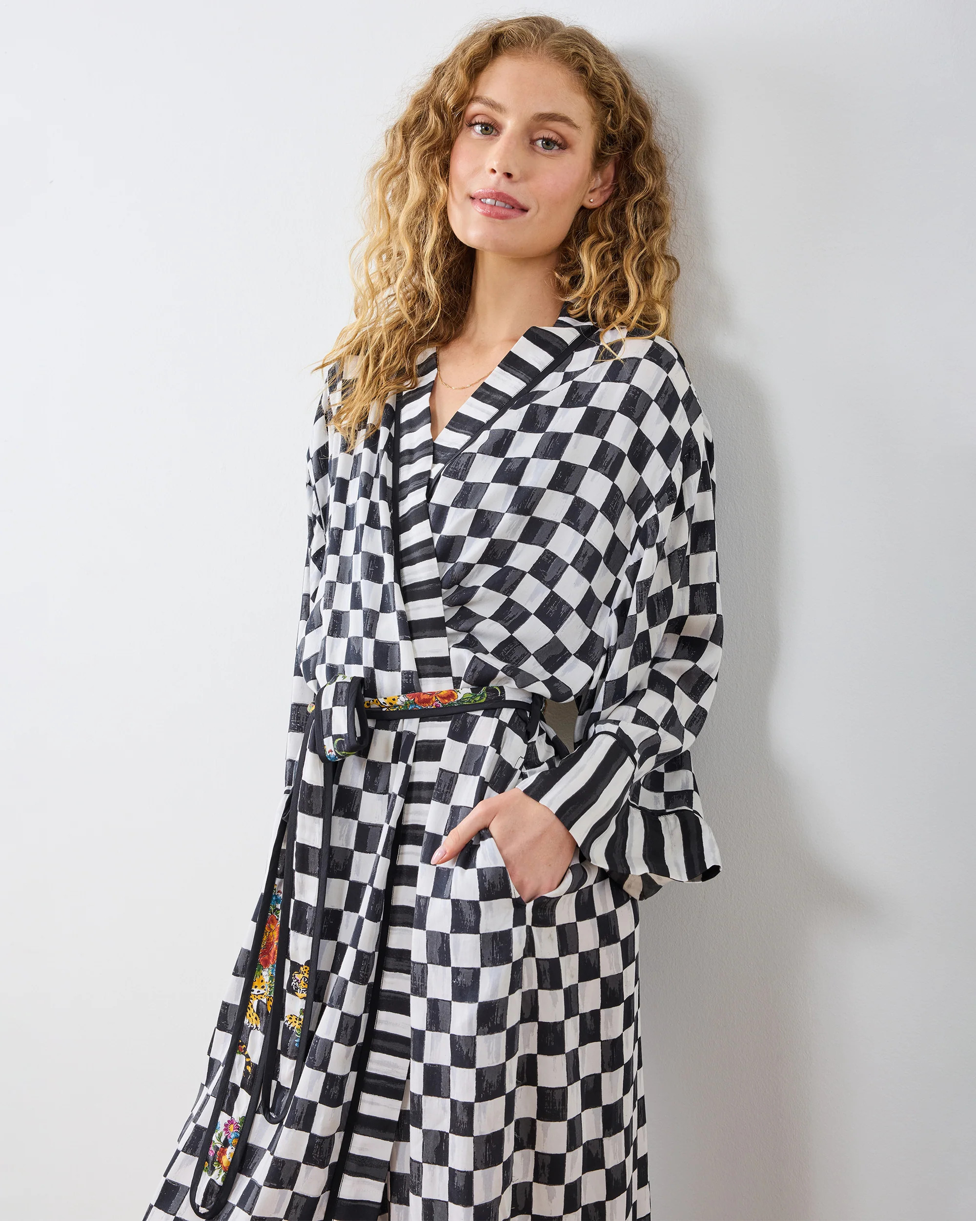 Courtly Check Bagheera - Eco Satin Robe - Floral | Printfresh