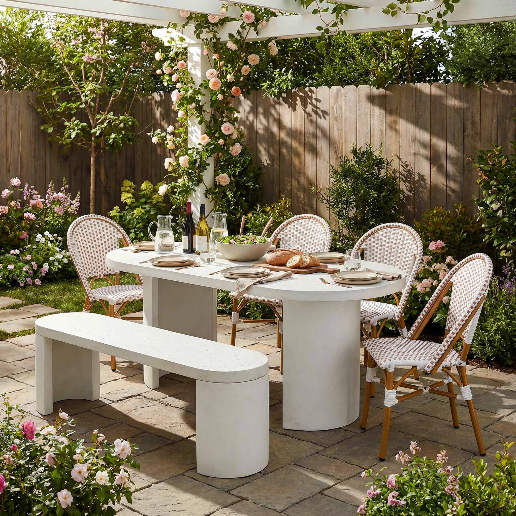 Seabreeze Modern Coastal Organic Terrazzo Aluminum Patio Dining Set With Handcrafted Table And Wo... | Wayfair North America