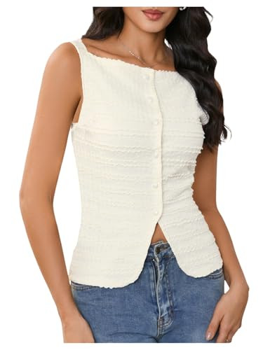 MakeMeChic Womens Vest Top Trendy Button Up Tank Tops Asymmetrical Y2k Going Out Top Apricot Small | Amazon (US)