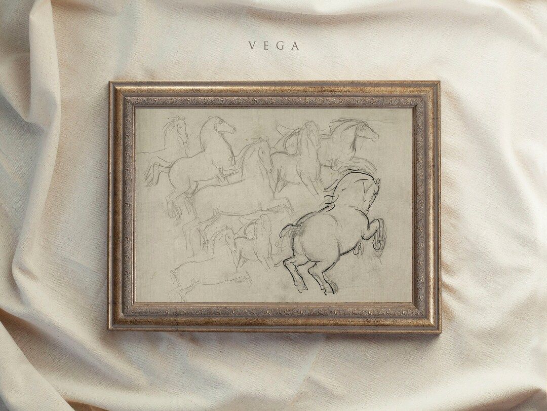 Vintage Art Framed Rustic Horse Sketch Print Antique Replica - Etsy | Etsy (US)