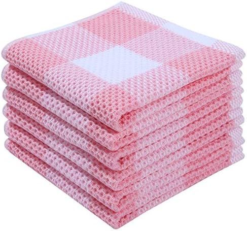 100% Cotton Check Plaid Kitchen Dish Cloths, 6 Pack Waffle Weave Dish Towels for Drying Dishes Ul... | Amazon (US)
