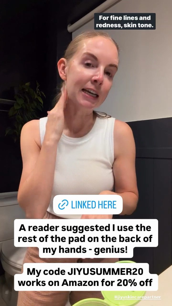 A reader suggested I use the rest of the pad on the back of my hands - genius! 

My code JIYUSUMMER20 works on Amazon for 20% off  #jiyuskincarepartner