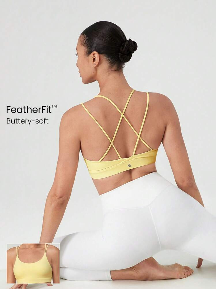 GLOWMODE FeatherFit™ Strappy Back Sports Bra Red Tank Top Low Impact Yoga Pilates Daily Spring | SHEIN