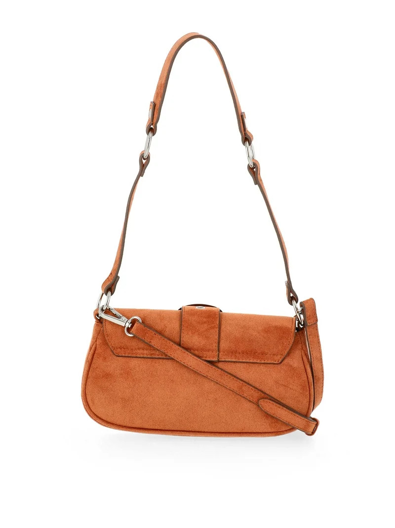 No Boundaries Women's Faux Suede Shoulder Bag, Cognac | Walmart (US)