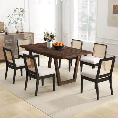 Solid Wood Dining Table Set Farmhouse Extendable Dining Table And Upholstered Chair For Dining Room/Kitchen | Wayfair North America