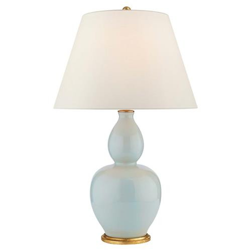 Visual Comfort Yue Modern Ice Blue Porcelain Linen Shade Double Gourd Table Lamp | Kathy Kuo Home