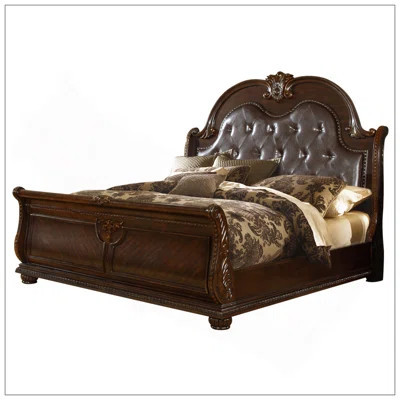 Traditional Style Button Tufted Upholstery Headboard King Bed Made With Wood In Dark Walnut | Wayfair North America