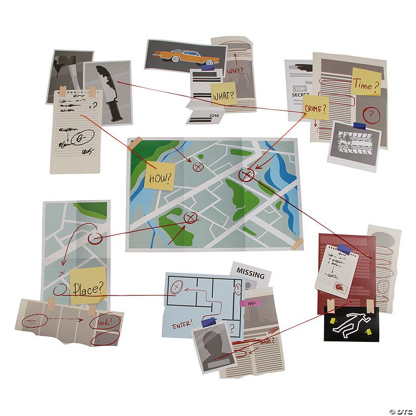 23" x 16" Mystery Detective Party Clue Board Cardstock Wall Cutouts - 8 Pc. | Oriental Trading Company