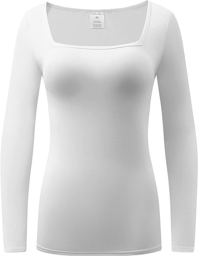 OThread & Co. Women's Long Sleeve T-Shirt Comfy Square Neck Shirts Basic Stretch Layer | Amazon (US)