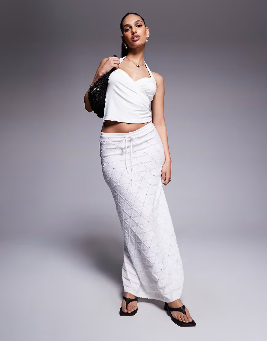 Princess Polly knitted tie front maxi skirt in white | ASOS (Global)