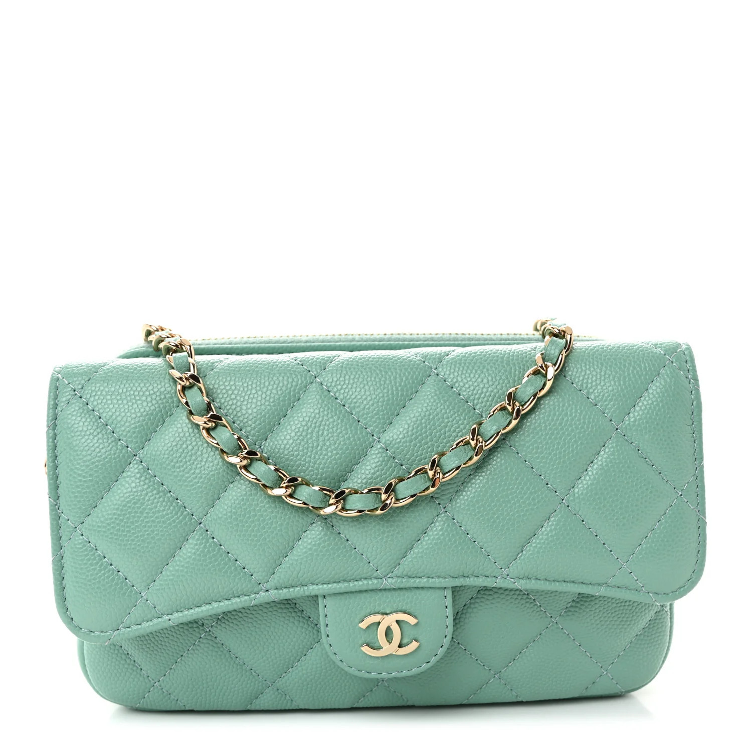 Chanel Caviar Quilted Flap Phone Holder With Chain Turquoise 1824843 | FASHIONPHILE (US)