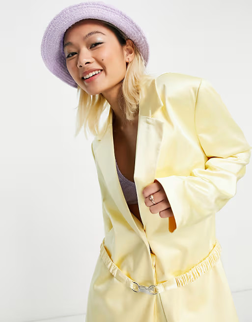 COLLUSION satin blazer with belt in yellow | ASOS (Global)