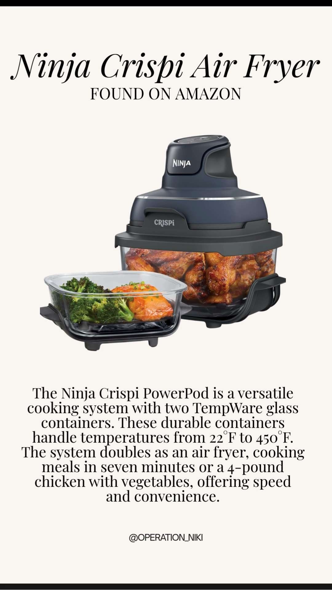 The Ninja Crispi Air Fryer is a go to for quick meals that still feel elevated 🍟🔥 Crispy results, fast cook times, and less oil make this one easy to reach for on busy days when you still want great flavor without the hassle. Follow for more @OPERATION_NIKI on IG, TikTok, & Facebook #ninjaairfryer #airfryerrecipes #kitchenessentials #amazonkitchen #homecookingmadeeasy #airfryerfinds #quickmeals #kitchenmusthaves #operationniki 

  

#LTKfoodie #LTKfoodie #LTKHome