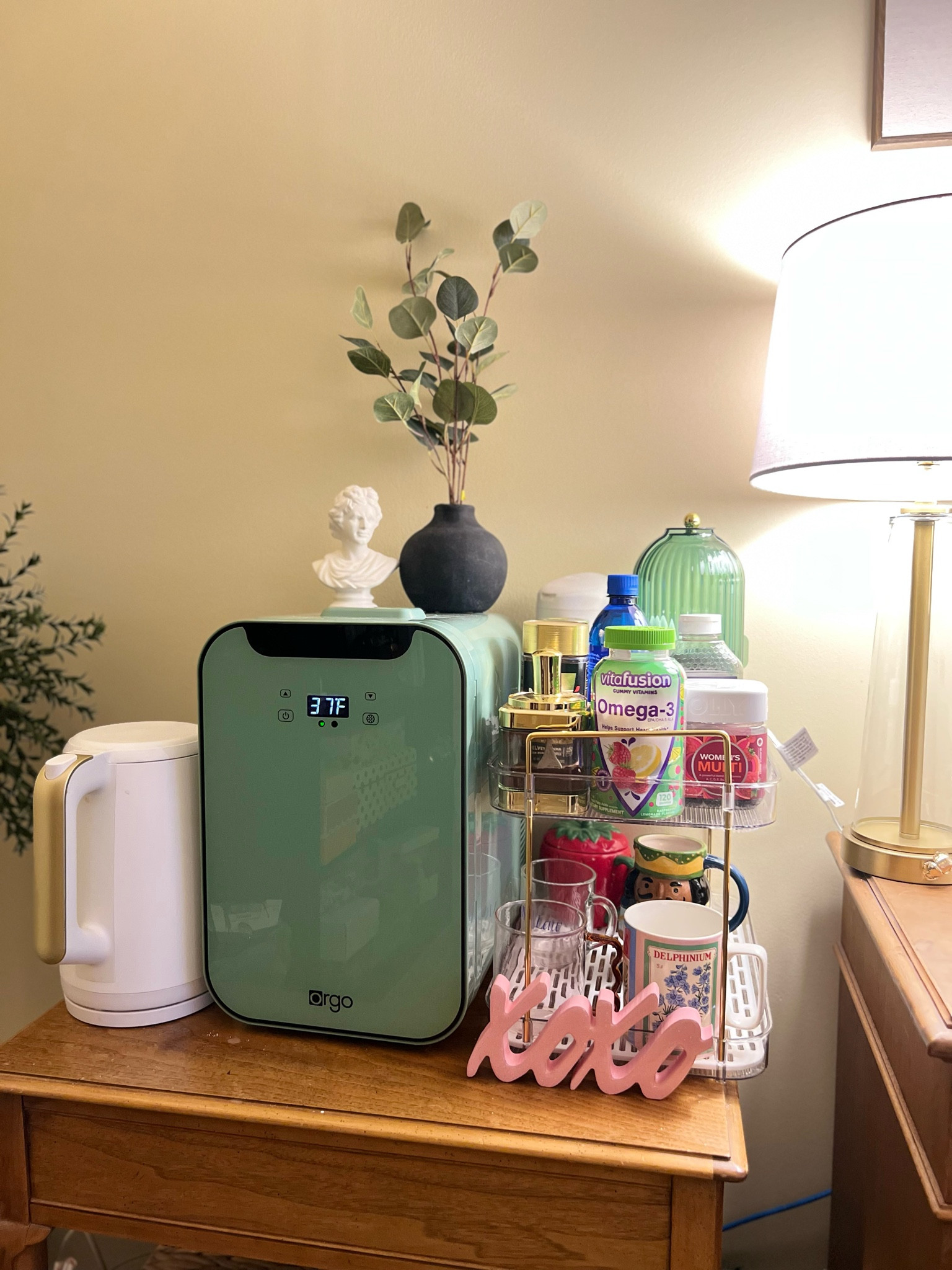 What I keep in my office while on a GLP-1 medication! Mini fridge for sure, it holds my injections, my protein snacks, and vitamins. I also keep my electric kettle ⚡️ 

#LTKFindsUnder50 #LTKTravel #LTKActive