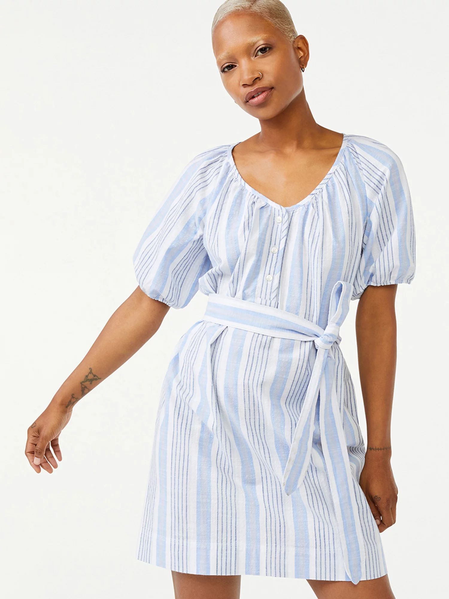 Free Assembly Women's Puff Sleeve Shirtdress - Walmart.com | Walmart (US)