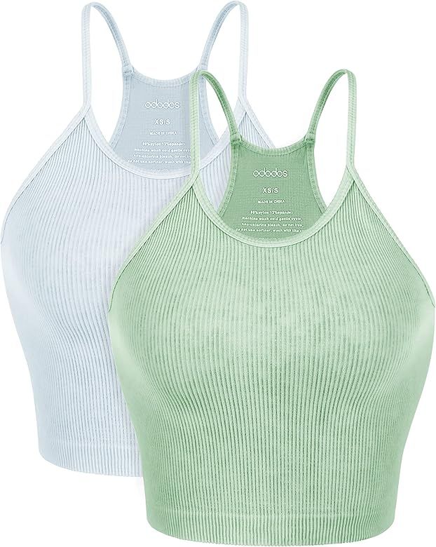 ODODOS Women's Crop 3-Pack Washed Seamless Rib-Knit Camisole Crop Tank Top | Amazon (US)