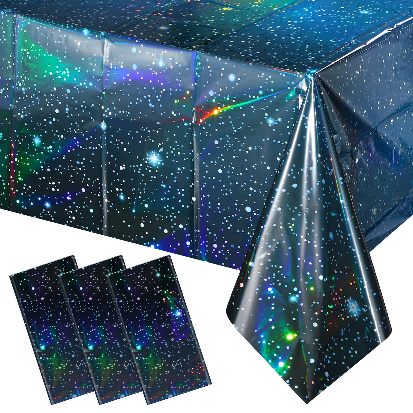 3Pcs Iridescent Space Tablecloths, Disposable Plastic Blue Galaxy Table Cloth Rectangle Table Cov... | Amazon (US)