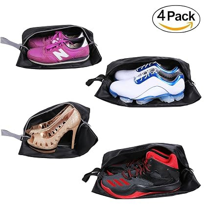 YAMIU Travel Shoe Bags Set of 4 Waterproof Nylon With Zipper For Men & Women (Black) | Amazon (US)