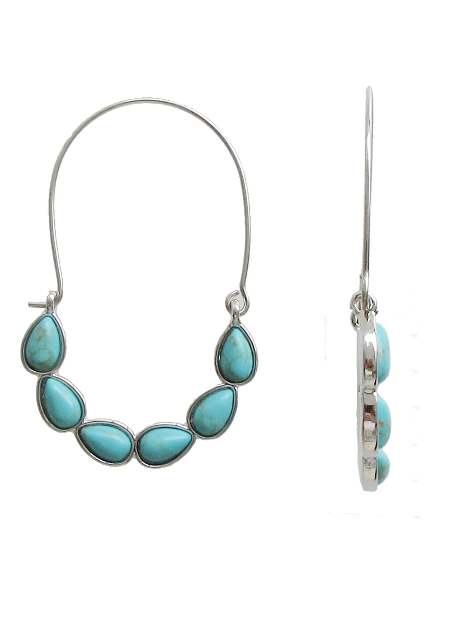 Time and Tru Women's Turquoise Sky Teardrop Stone Hoop Earring | Walmart (US)