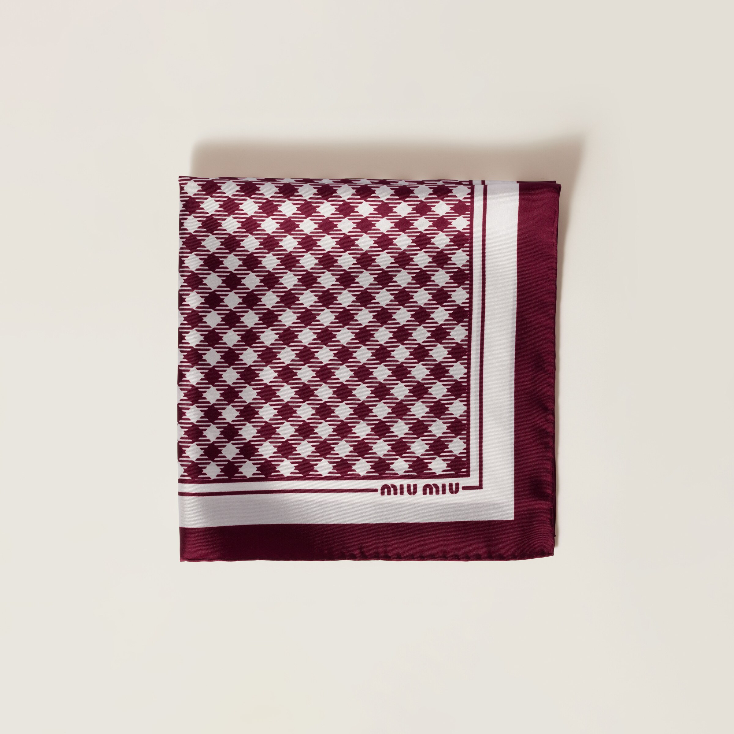 Burgundy/white Printed Silk Twill Scarf | Miu Miu | Miu Miu US