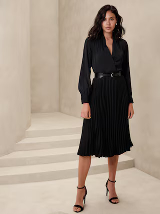 Satin Pleated Midi Skirt | Banana Republic Factory