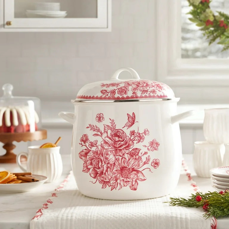 The Pioneer Woman Agatha 12-Quart Enamel on Steel Stock Pot with Lid, Red | Walmart (US)