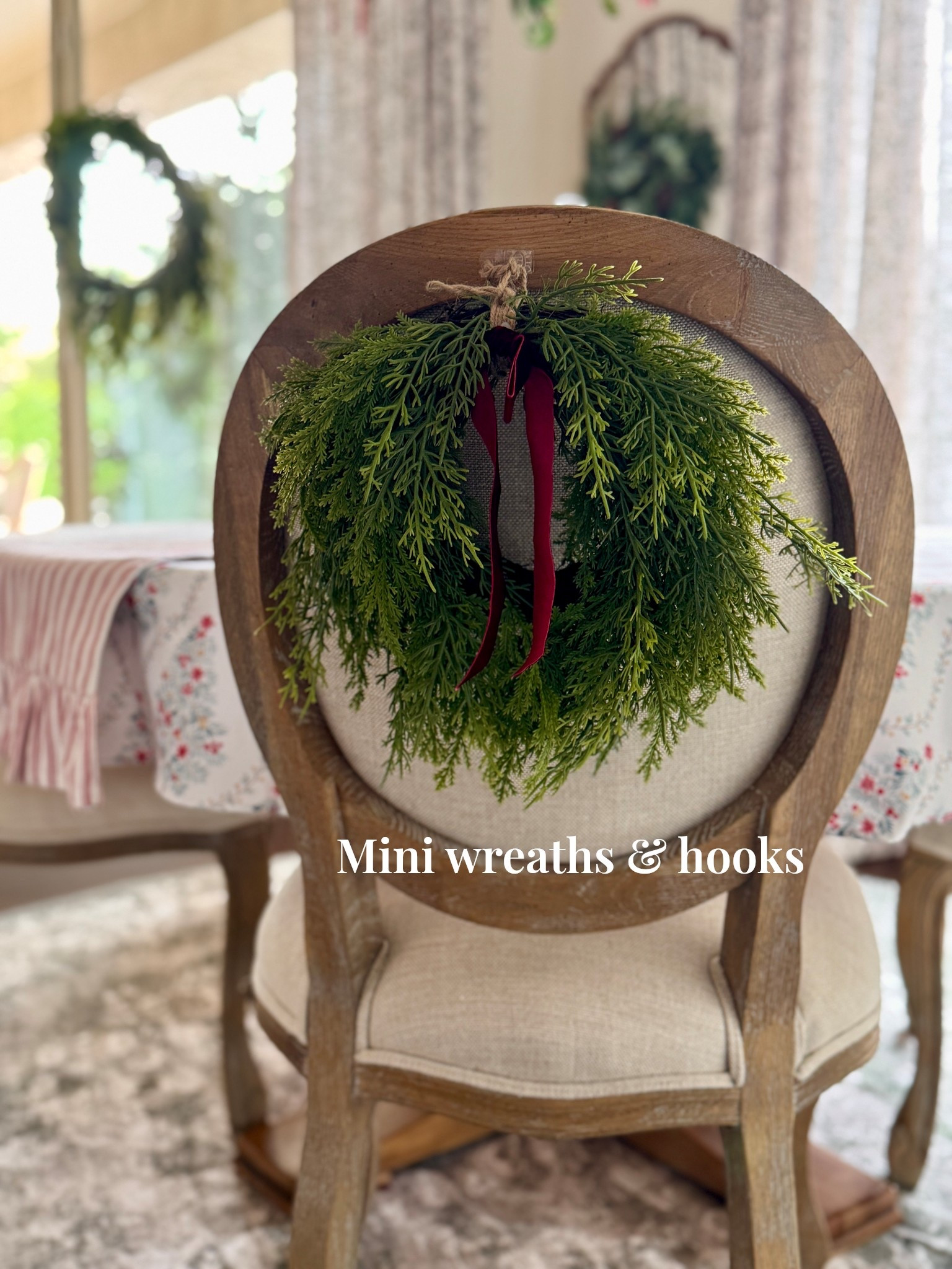 Easy way to add wreaths to your chairs. Command Strip mini hooks 🫶🎄

PS: I bought my wreaths from Target last year, and they had red bows. They have the same wreath with white bows this year. They’re hot glued on, but can be changed out with your own velvet ribbon if you want. 

mini wreaths, Christmas wreath, wreath for chairs 

#LTKHoliday #LTKHome #LTKSeasonal