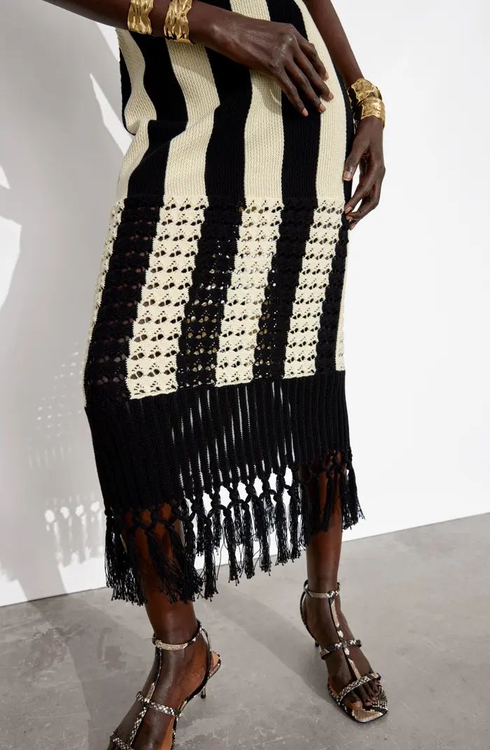 Fringe Hem Stripe Cotton Sweater Dress | Nordstrom