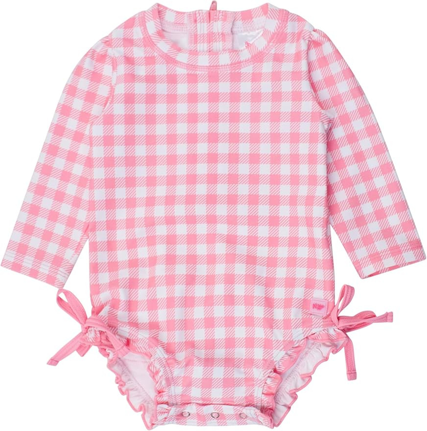 RuffleButts Baby Girls UPF 50+ Sun Protection Gingham Printed Long Sleeve One Piece Rash Guard Sw... | Amazon (US)