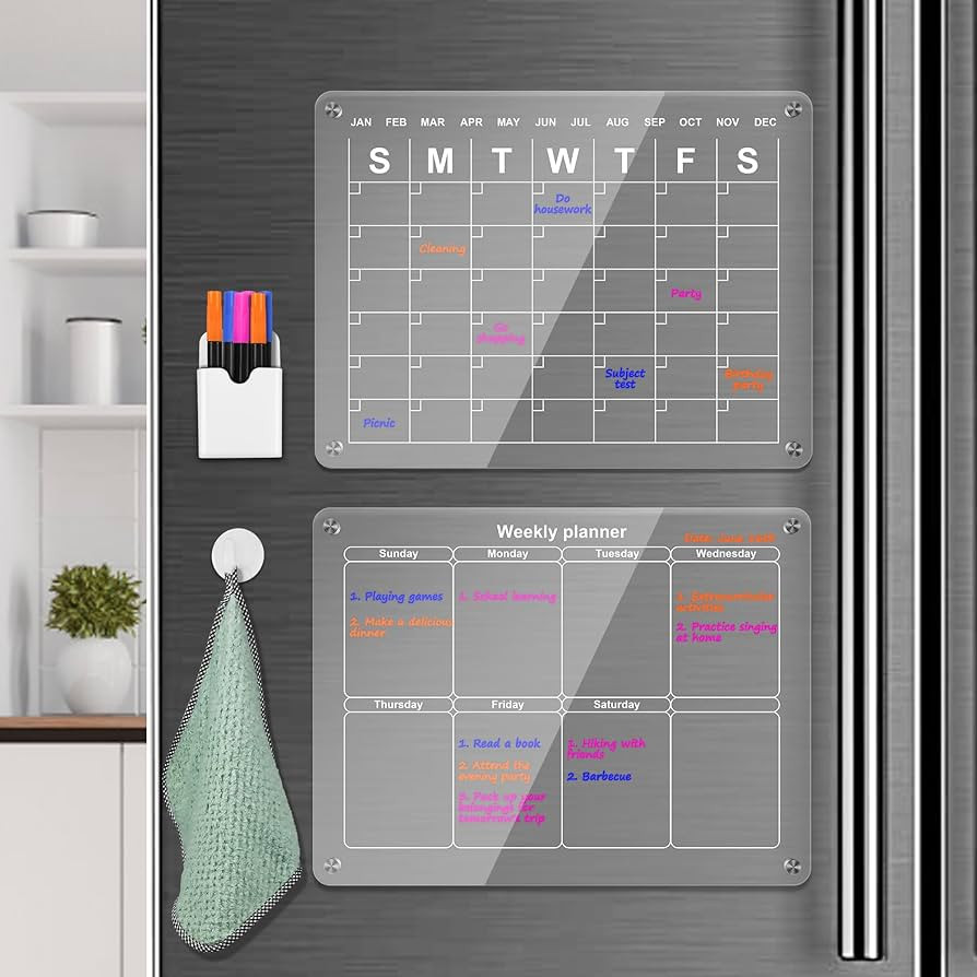 Magnetic Acrylic Calendar for Fridge, 2PCS Transparent Dry Erase Board Monthly & Weekly Calendar ... | Amazon (US)