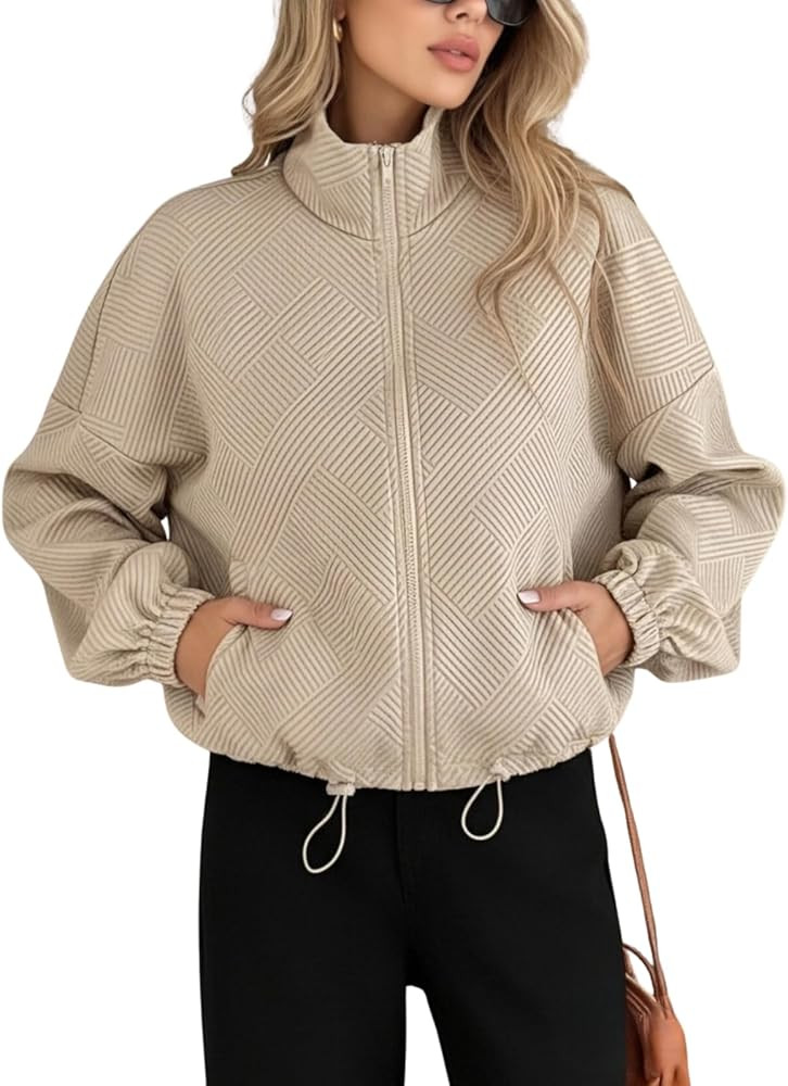 Damen Cropped Baseballjacke Boyfriend Blouson Jacke Oversized Casual Übergangsjacke Langarm Pilo... | Amazon (DE)