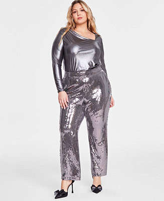 I.N.C. International Concepts Plus Size Sequined Straight-Leg Pants, Created for Macy's - Macy's | Macy's