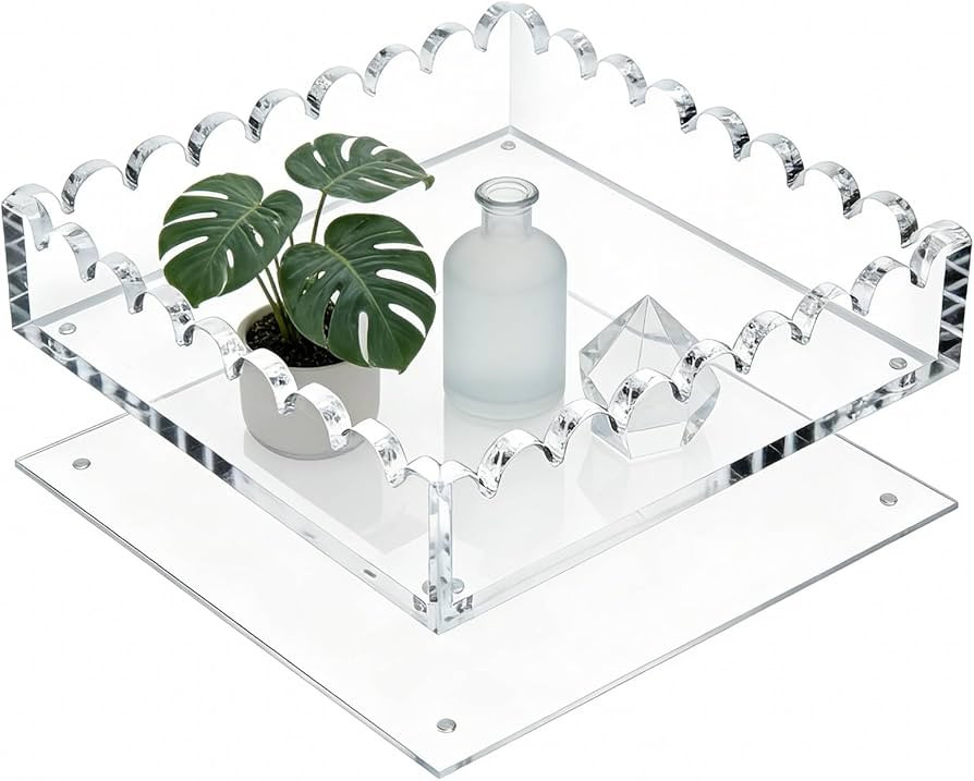 Acrylic Tray with Magnetic Mat- 7.9×7.9 Customizable Serving & Display Tray, Clear Scalloped Van... | Amazon (US)