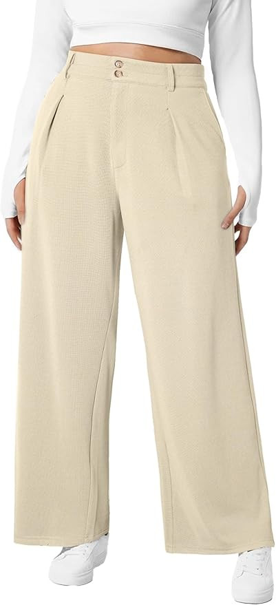 Eytino Plus Size Wide Leg Pants for Women Elastic High Waisted Waffle Knit Dress Pants Casual Tro... | Amazon (US)