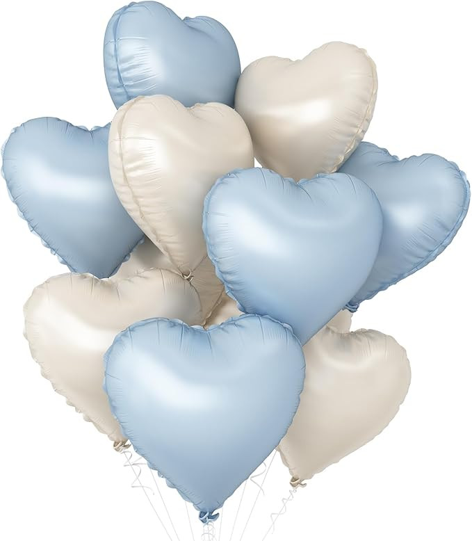 Baby Blue Heart Balloons,10Pcs Cream White Blue Foil Heart Shaped Balloons,18Inch Sand White Past... | Amazon (US)