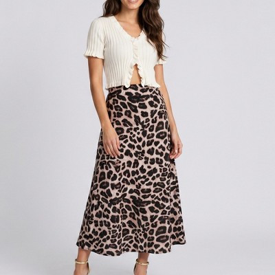 Anna-Kaci Women's Leopard Print Midi Skirt with High Waist and Flowy A Line Fit - Small, Brown | Target