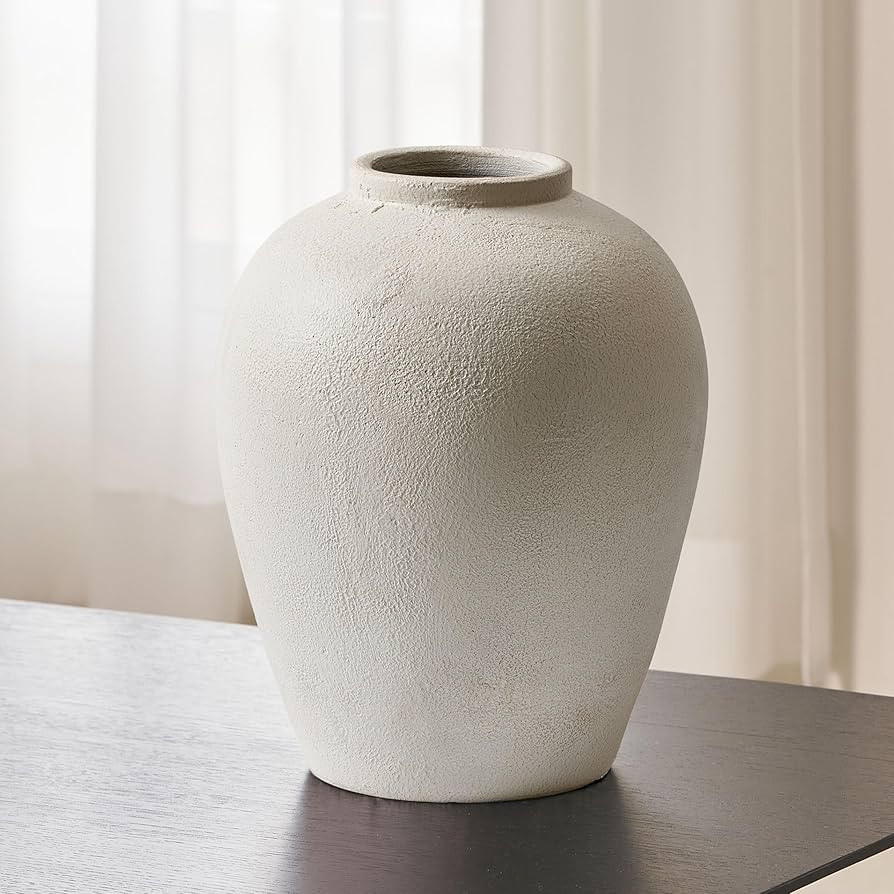 LB2 White Ceramic Large Vase, 12.7" Tall Zen Style vase, Terra Cotta Pitcher, Distressed Farmhous... | Amazon (US)