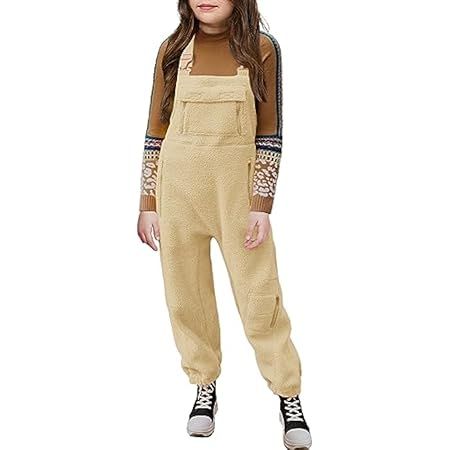 Jawmeu Warm Fleece Overalls for Women Winter Fuzzy Jumpsuits Adjustable Strap Sleeveless Fluffy Pants with Pockets | Amazon (US)