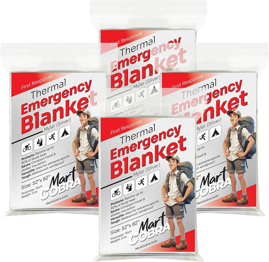 Mart Cobra Emergency Blanket 4-Pack Emergency Survival Blanket Survival Gear & Camping Supplies T... | Amazon (US)
