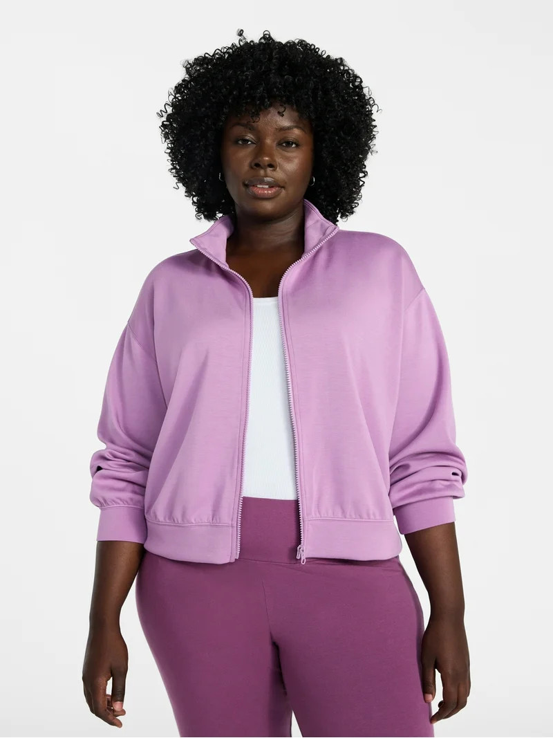Terra & Sky Women's Plus Size Zip Up Scuba Knit Layering Top, Sizes 0X-5X | Walmart (US)